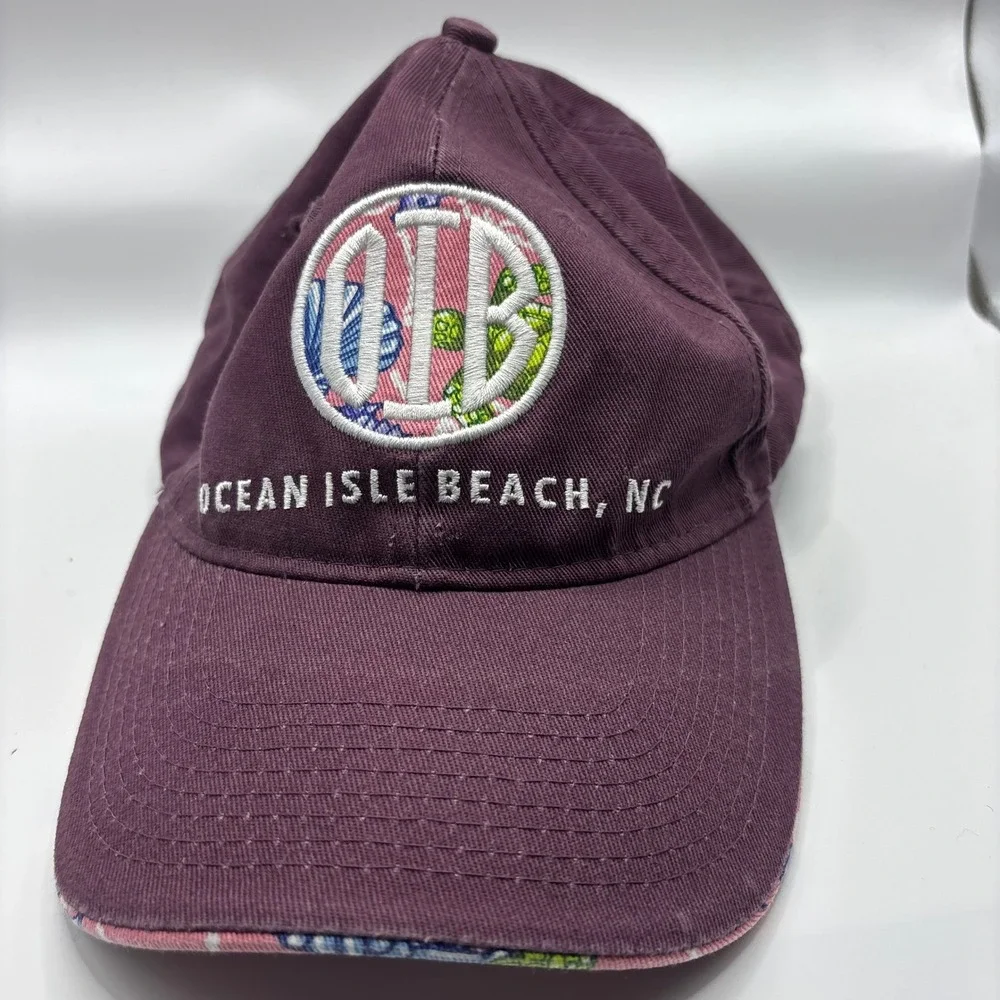 Baseball Cap Saltwater Carolinas OS Maroon Cotton OIB Ocean Isle Beach NC
